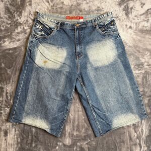 Vintage Y2K RoadBlock Jean Faded Dark Washed Wide Shorts Jorts Size 44